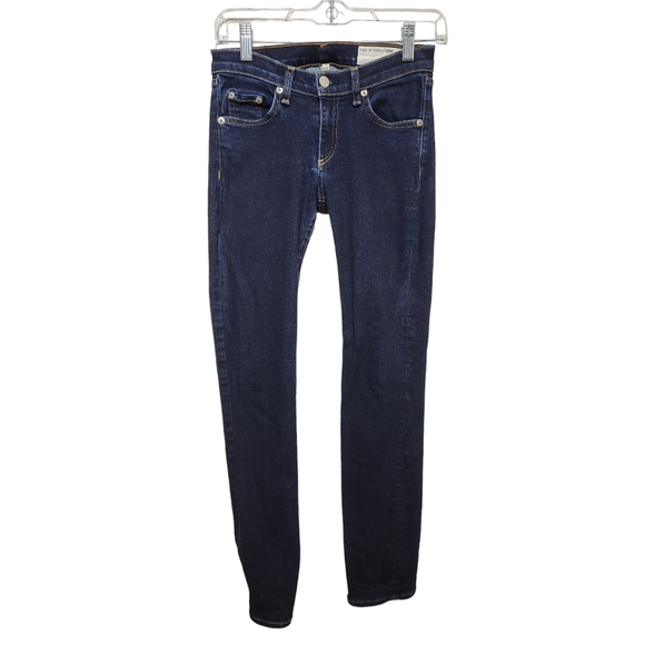rag & bone Denim - Rag & Bone Low Rise Cigarette Skinny Leg Stretch Dark Denim Jeans Size 26-C34